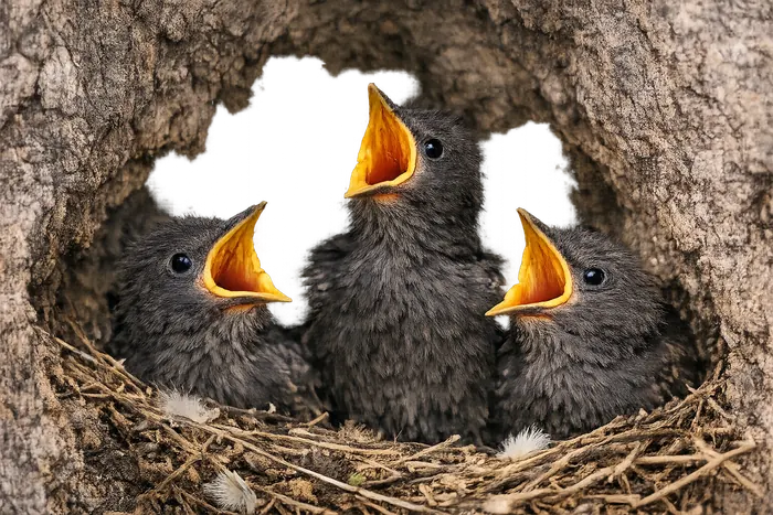 Estornino negro — pollo (en nido)